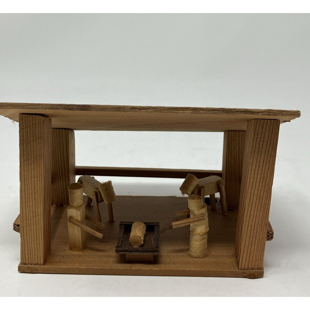 Miniature Nativity Handmade Wooden Hand Crafted Rustic Primative Kitsch